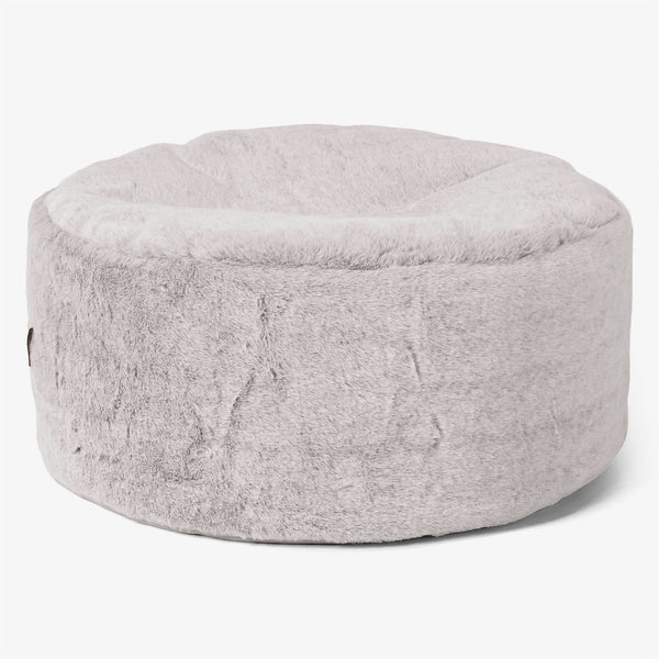 Pouf Ottoman con Vassoio - Eco-pelliccia di Coniglio Grigio Chiaro - 01