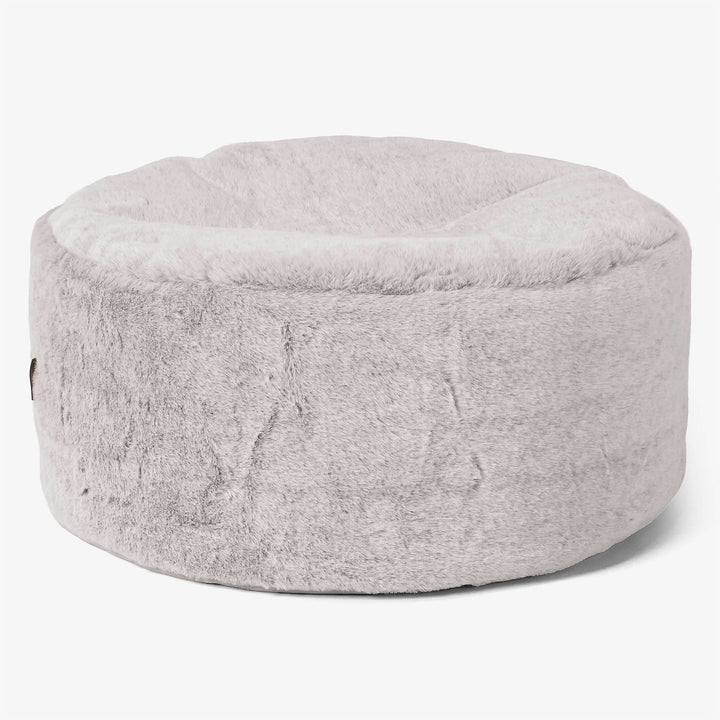 Pouf Ottoman con Vassoio - Eco-pelliccia di Coniglio Grigio Chiaro - 02