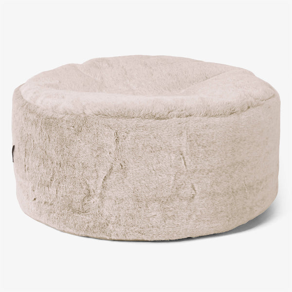 Pouf Ottoman con Vassoio - Eco-pelliccia di Coniglio Marrone dorato - 01