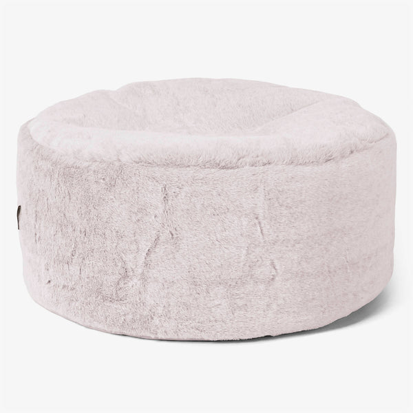 Pouf Ottoman con Vassoio - Eco-pelliccia di Coniglio Rosa Antico - 01