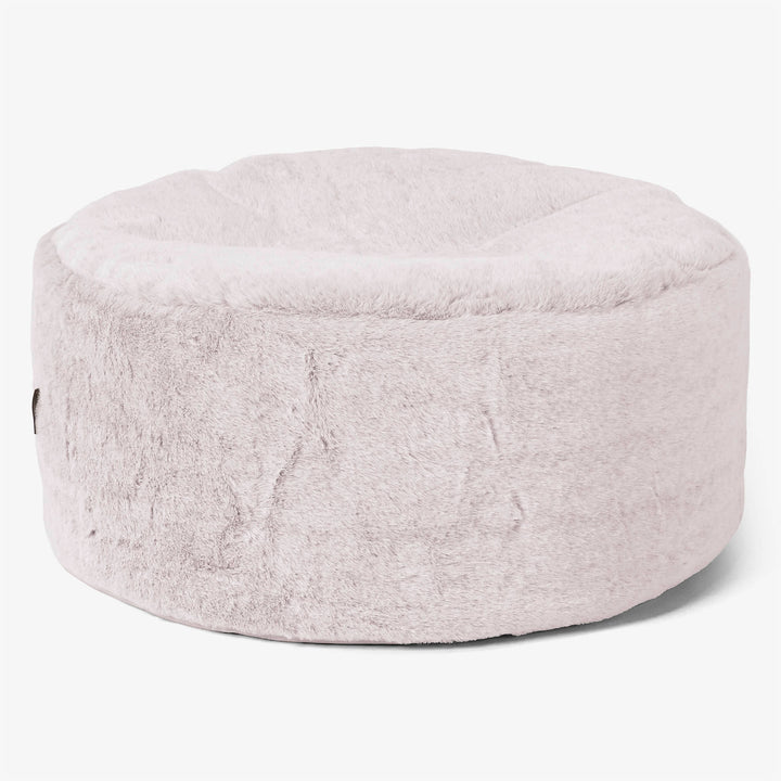 Pouf Ottoman con Vassoio - Eco-pelliccia di Coniglio Rosa Antico - 02