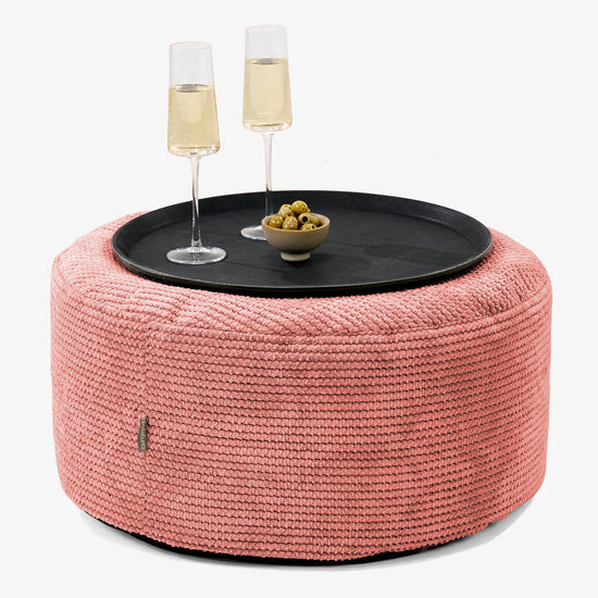 Pouf Ottoman con Vassoio - Pompon Arancione Zucca - 01