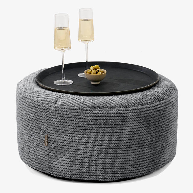 Pouf Ottoman con Vassoio - Pompon Nero - 01