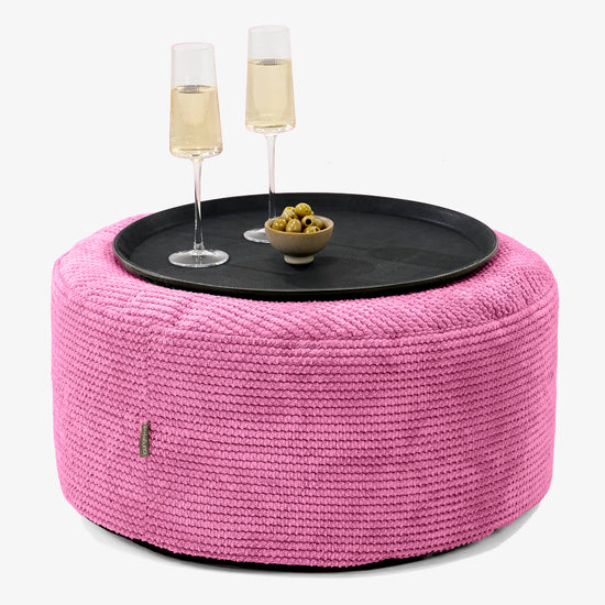 Pouf Ottoman con Vassoio - Pompon Rosa - 01