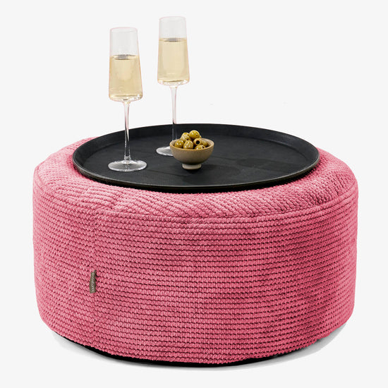 Pouf Ottoman con Vassoio - Pompon Rosso pastello - 01