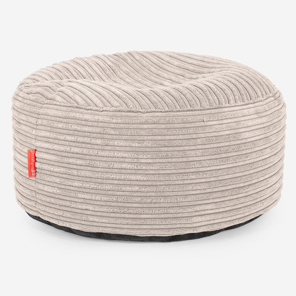 Pouf Ottoman con Vassoio - Velluto a Coste Avorio - 01