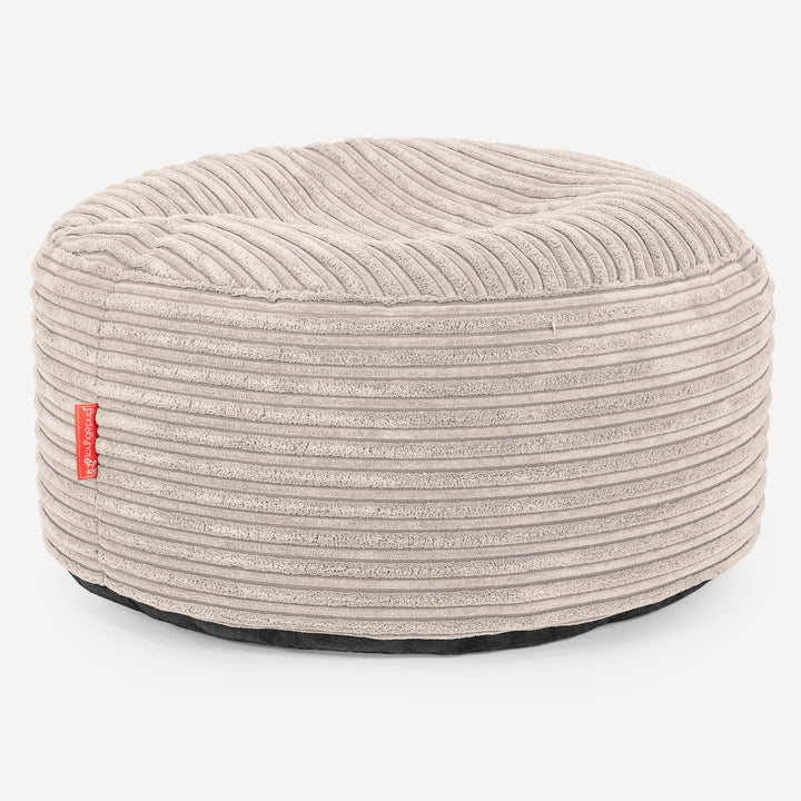 Pouf Ottoman con Vassoio - Velluto a Coste Avorio - 02