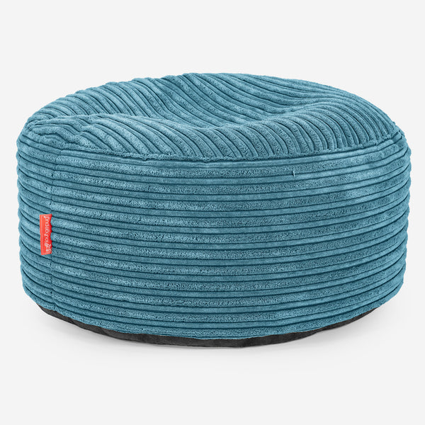 Pouf Ottoman con Vassoio - Velluto a Coste Egeo Blu - 01