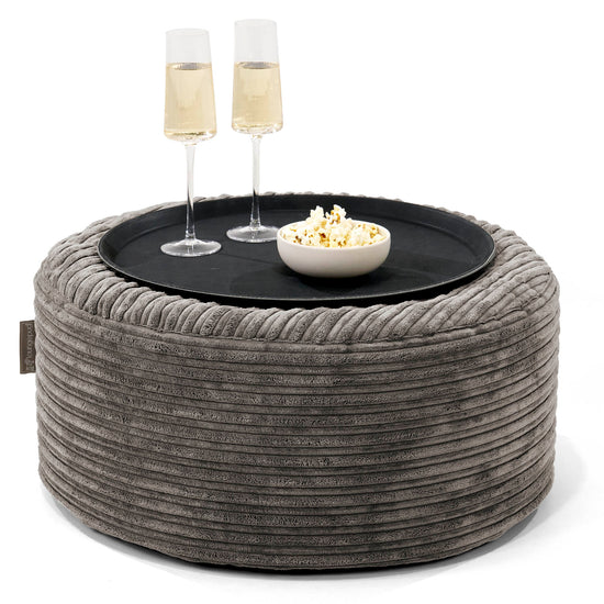Pouf Ottoman con Vassoio - Velluto a Coste Grafite - 01