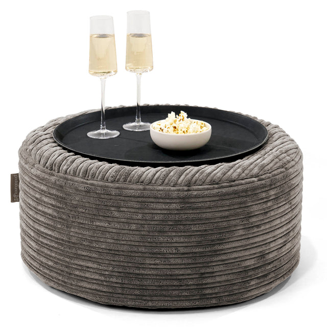 Pouf Ottoman con Vassoio - Velluto a Coste Grafite - 01