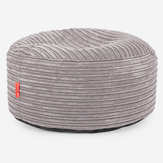 Pouf Ottoman con Vassoio - Velluto a Coste Grigio Argento - 02