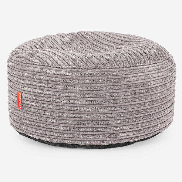 Pouf Ottoman con Vassoio - Velluto a Coste Grigio Argento - 01