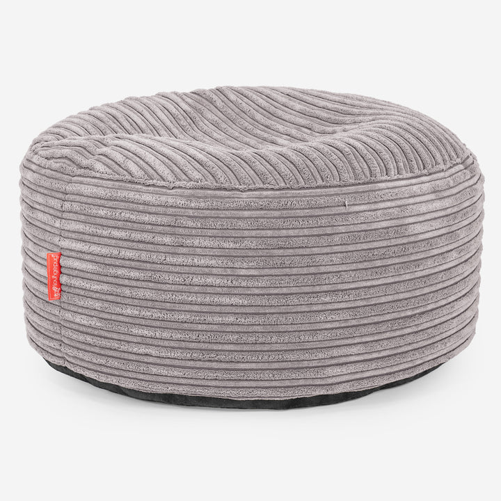 Pouf Ottoman con Vassoio - Velluto a Coste Grigio Argento - 02