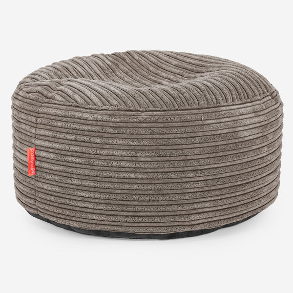 Pouf Ottoman con Vassoio - Velluto a Coste Grigio Tortora - 01