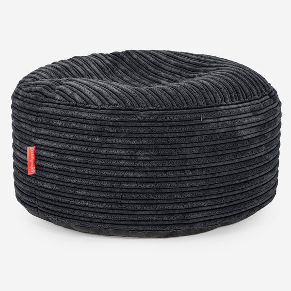 Pouf Ottoman con Vassoio - Velluto a Coste Nero - 01