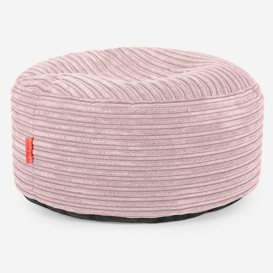 Pouf Ottoman con Vassoio - Velluto a Coste Rosa Cipria - 02