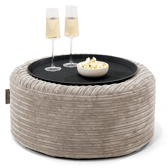 Pouf Ottoman con Vassoio - Velluto a Coste Visone - 01