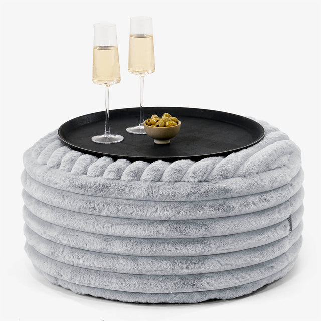 Pouf Ottoman con Vassoio - Velluto Felpato Ultra Morbido Azzurro Uovo di Anatra - 01