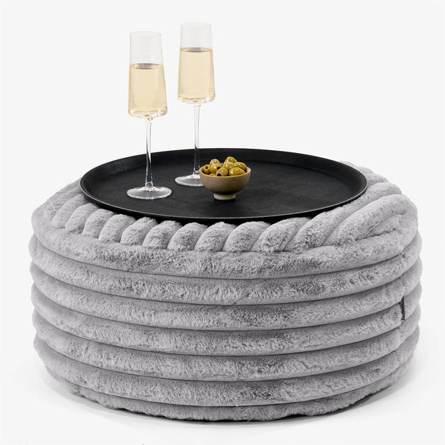 Pouf Ottoman con Vassoio - Velluto Felpato Ultra Morbido Grigio - 01