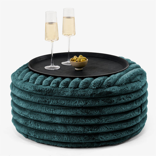 Pouf Ottoman con Vassoio - Velluto Felpato Ultra Morbido Tiglio - 01