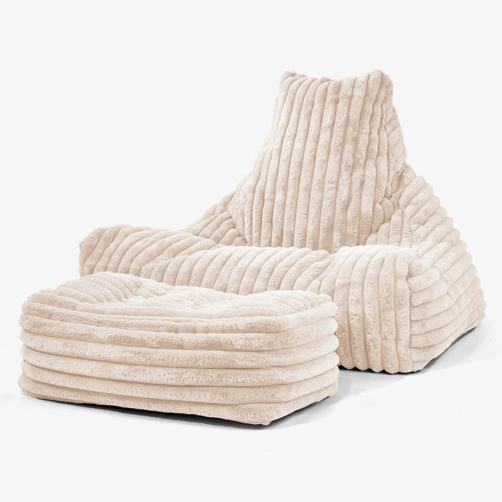 Pouf Poltrona Relax Sacco - Velluto Felpato Ultra Morbido Panna 02