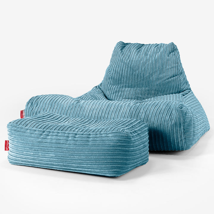 Pouf Poltrona Relax XXL, Sacco -  Velluto a Coste Egeo Blu 02
