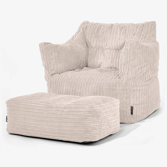 Pouf Poltrona Sacco Victor - Velluto a Coste Avorio 02