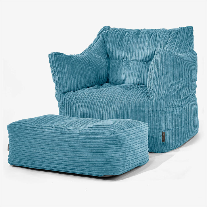 Pouf Poltrona Sacco Victor - Velluto a Coste Egeo Blu 02