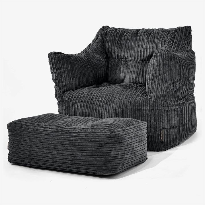 Pouf Poltrona Sacco Victor - Velluto a Coste Nero 02