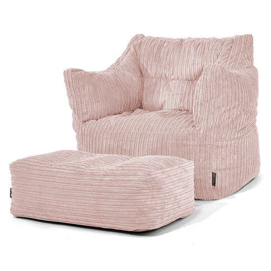 Pouf Poltrona Sacco Victor - Velluto a Coste Rosa Cipria 02