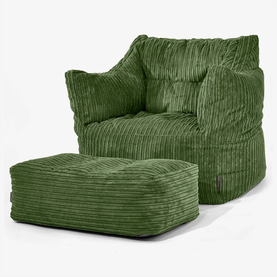 Pouf Poltrona Sacco Victor - Velluto a Coste Verde Foresta 02