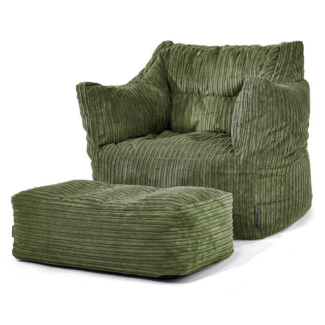 Pouf Poltrona Sacco Victor - Velluto a Coste Verde Foresta 02