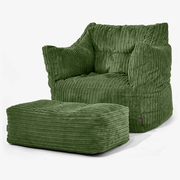 Pouf Poltrona Sacco Victor - Velluto a Coste Verde Foresta 02