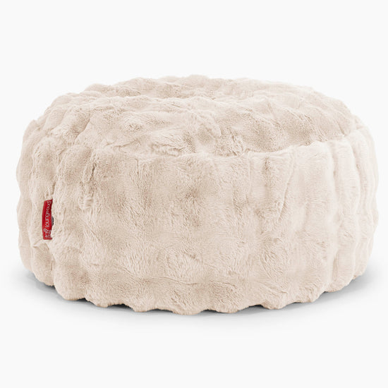 Pouf Rotondo - Pelliccia Sintetica a Bolle Panna 01
