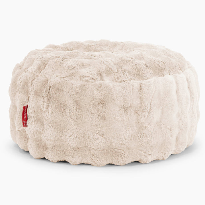 Pouf Rotondo - Pelliccia Sintetica a Bolle Panna 01