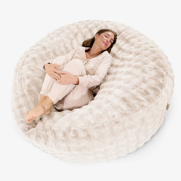 Pouf Sacco Gigante XXXL 'Mega Mammut' - Pelliccia Sintetica a Bolle Panna