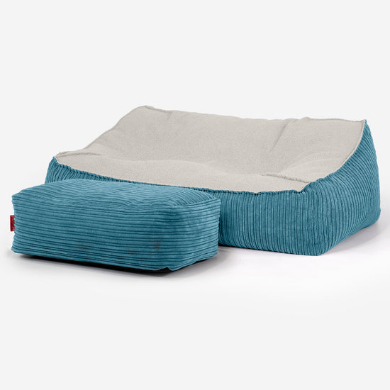 Pouf Divano Sloucher - Bouclé & Velluto a Coste Egeo Blu 03