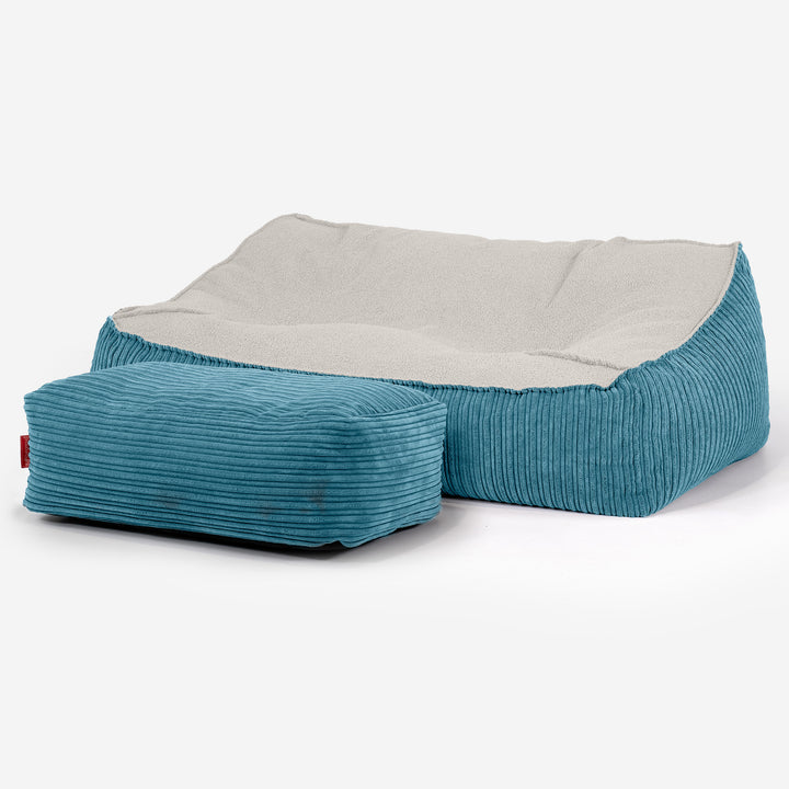 Pouf Divano Sloucher - Bouclé & Velluto a Coste Egeo Blu 03