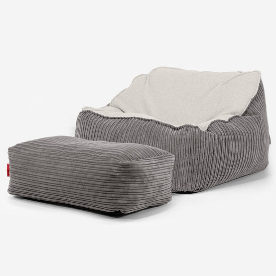 Sedia Pouf Sacco Sloucher - Bouclé & Velluto a Coste Grafite 03