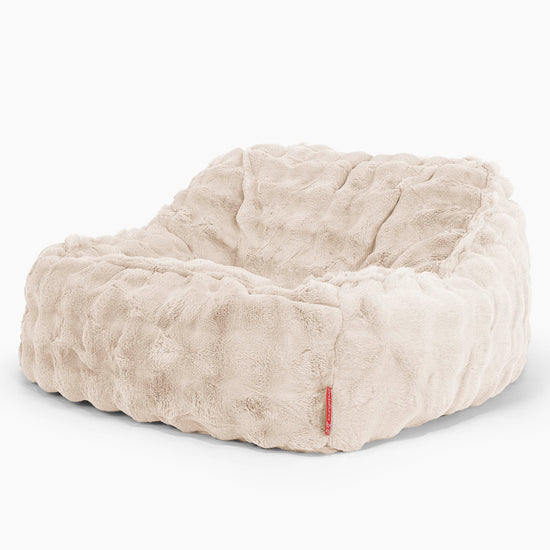 Sedia Pouf Sacco Sloucher - Pelliccia Sintetica a Bolle Panna 01
