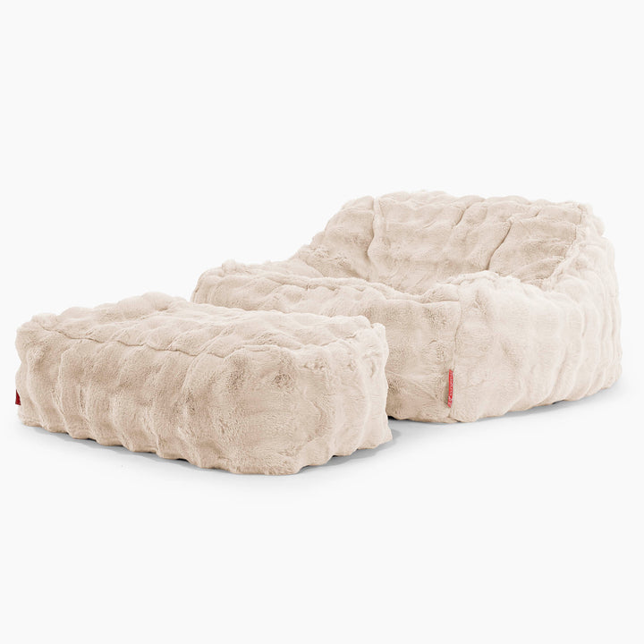 Sedia Pouf Sacco Sloucher - Pelliccia Sintetica a Bolle Panna 02