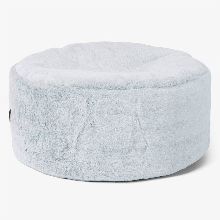 Poggiapiedi Rotondo Grande - Eco-pelliccia di Coniglio Azzurro Polvere 01