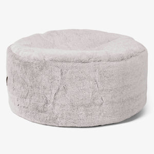 Poggiapiedi Rotondo Grande - Eco-pelliccia di Coniglio Grigio Chiaro