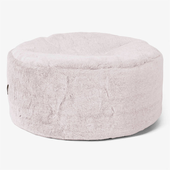 Poggiapiedi Rotondo Grande - Eco-pelliccia di Coniglio Rosa Antico 01
