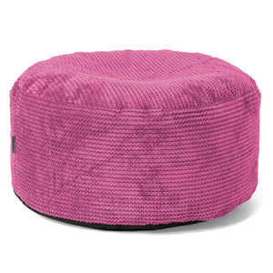 Lounge Pug Pouf Rotondo Velluto a Coste 65 cm Grande, Grigio Argento, Poggiapiedi o Seduta Aggiuntiva
