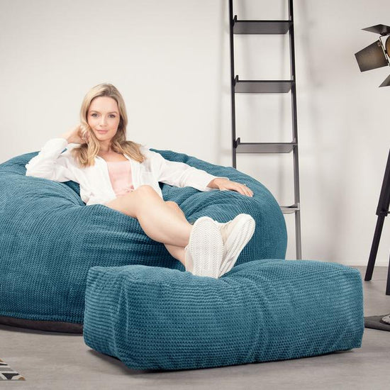 Lounge Pug, Pouf Sacco Gigante XXL, C1010L CloudSac, Imbottito Di Fiocchi Di Lattice e Poliestere, Pompon Egeo Blu