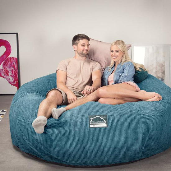 Lounge Pug, Pouf Sacco Gigante King Size XXL, C3000L CloudSac, Imbottito Di Fiocchi Di Lattice e Poliestere, Pompon Egeo Blu