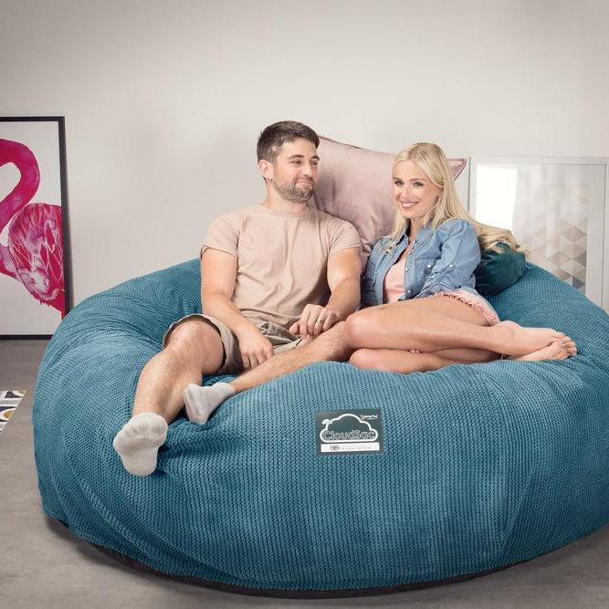 Lounge Pug, Pouf Sacco Gigante King Size XXL, C3000L CloudSac, Imbottito Di Fiocchi Di Lattice e Poliestere, Pompon Egeo Blu