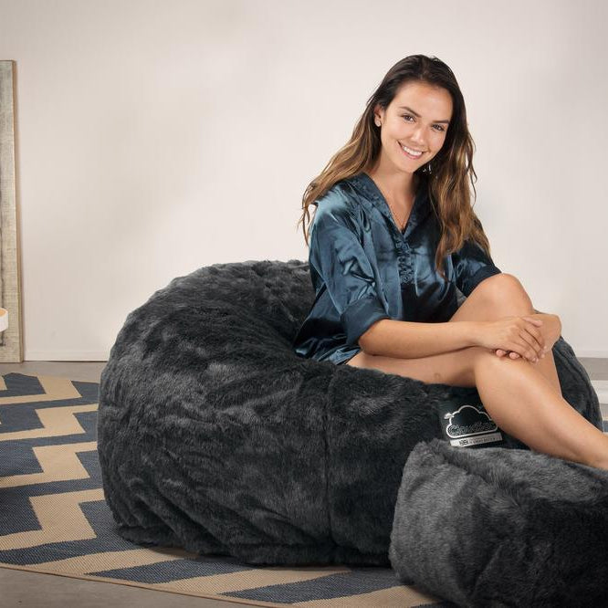 Lounge Pug, Pouf Sacco Gigante XL, C510L CloudSac, Imbottito Di Fiocchi Di Lattice e Poliestere, Finta Pelliccia Nero
