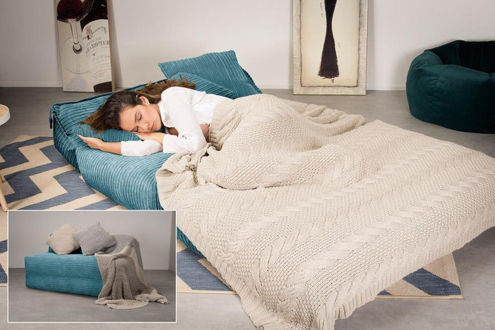 Lounge Pug, Avery, Poltrona Futon, Doppio, Velluto a Coste Egeo Blu